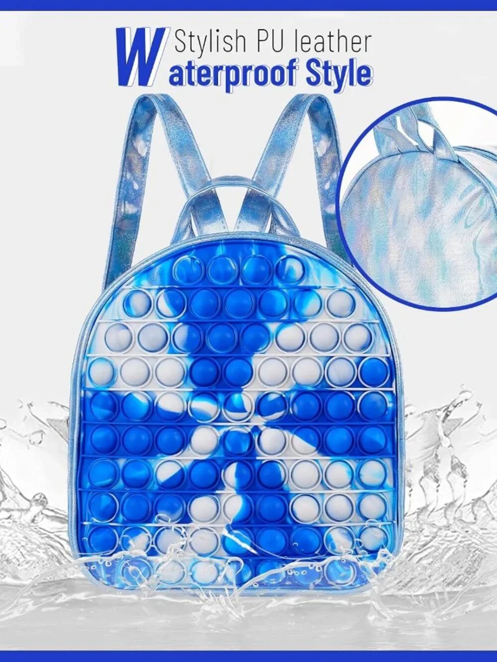 Blue Pop It Fidget Backpack Kids Silicone Bubble Backpack 10